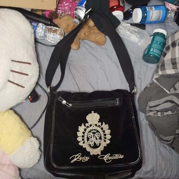 Juicy Couture Handbags - Juicy Couture Black Crossbody Bag with Gold Embroidery